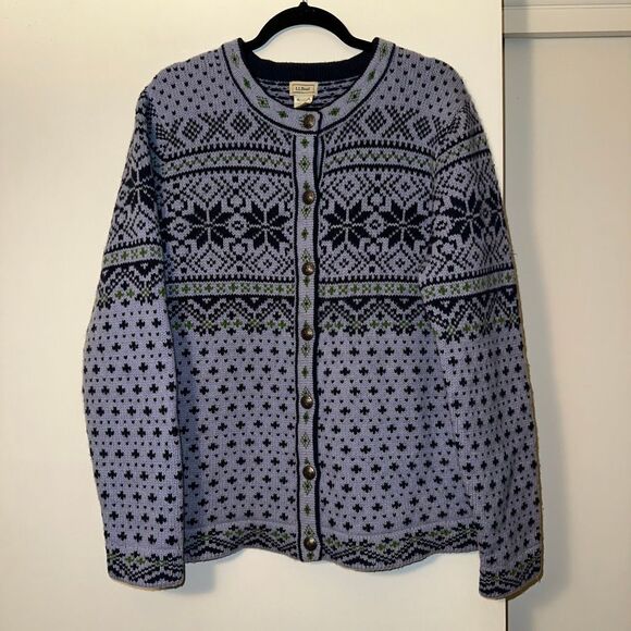 L.L. Bean Sweaters - L.L. Bean Vintage Womens XL Nordic Blue Lambswool Cardigan Sweater Gently Worn